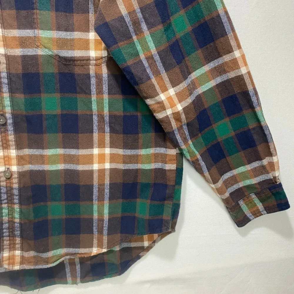 Levis Plaid Flannel Shirt Mens sz L Brown Blue Long Sleeve Button Up Western - Picture 6 of 9